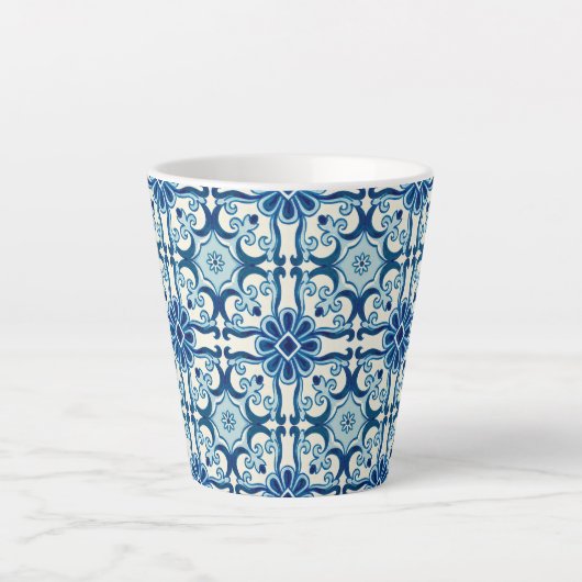 Portugees Azulejos Blue Floral Tile Pattern Latte Mok (Voorkant)