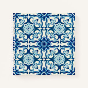 Portugees Azulejos Blue Floral Tile Pattern   Notitieboek