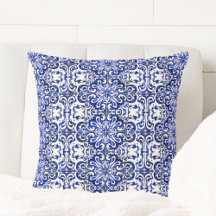Portugees Blauw Azulejo Tegel Patroon Sierkussen