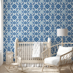 Portugees blauw Azulejos Tile Pattern Behang