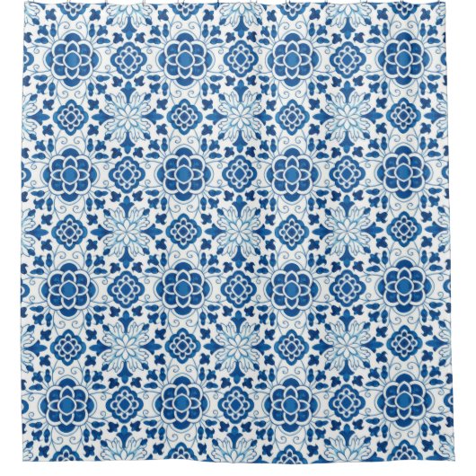  Portugees blauw Azulejos Tile Pattern Douchegordijn (Voorkant)