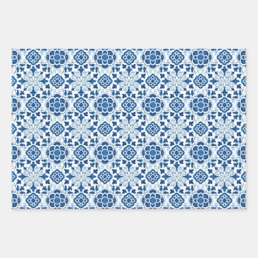 Portugees blauw Azulejos Tile Pattern Inpakpapier Vel (Voorkant 3)