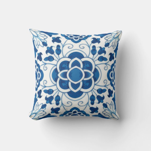  Portugees blauw Azulejos Tile Pattern Kussen (Voorkant)