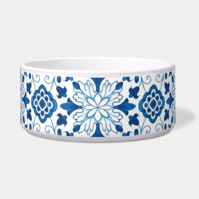  Portugees blauw Azulejos Tile Pattern Voerbakje (Voorkant)