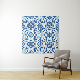 Portugees blauw Azulejos Tile Pattern Wandkleed