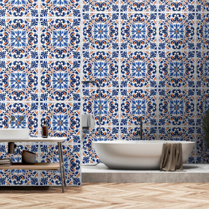 Portugees Blauw Rood Wit Azulejo Tegel Patroon Behang