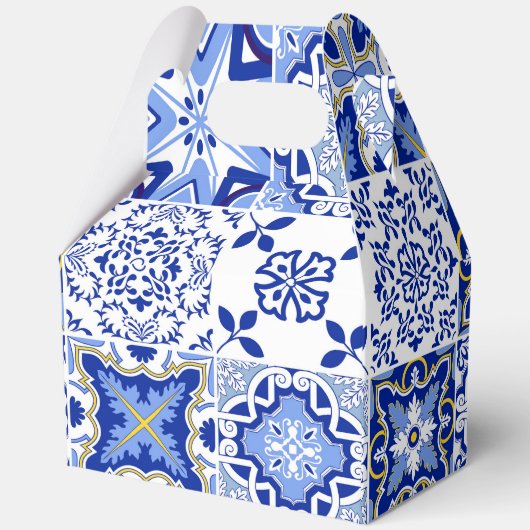 Portugees blauw-wit tegelpatroon gunst geschenkdoo bedankdoosjes (Achterkant)