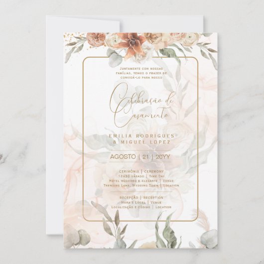 Portugees | Boho Bruiloft Capim dos Pampas Kaart (Voorkant)