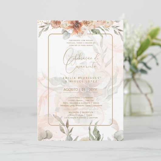 Portugees | Boho Bruiloft Capim dos Pampas Kaart (Staand voorkant)