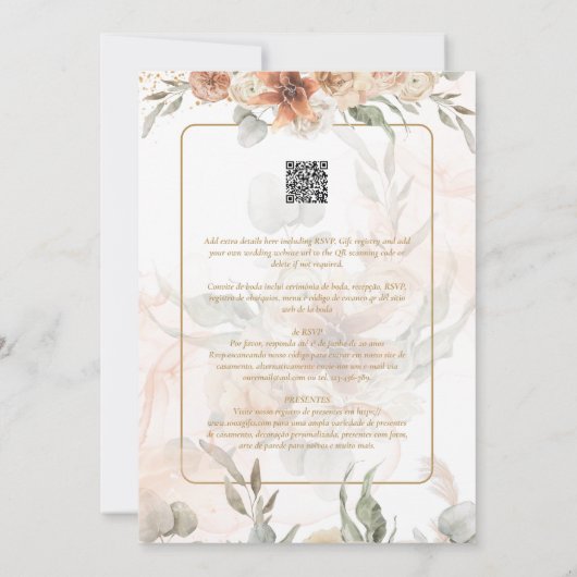 Portugees | Boho Bruiloft Capim dos Pampas Kaart (Achterkant)