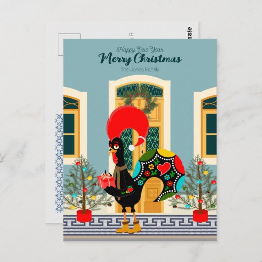 Portugees Kersthuis met Rooster Groeten Briefkaart (Voorkant / Achterkant)