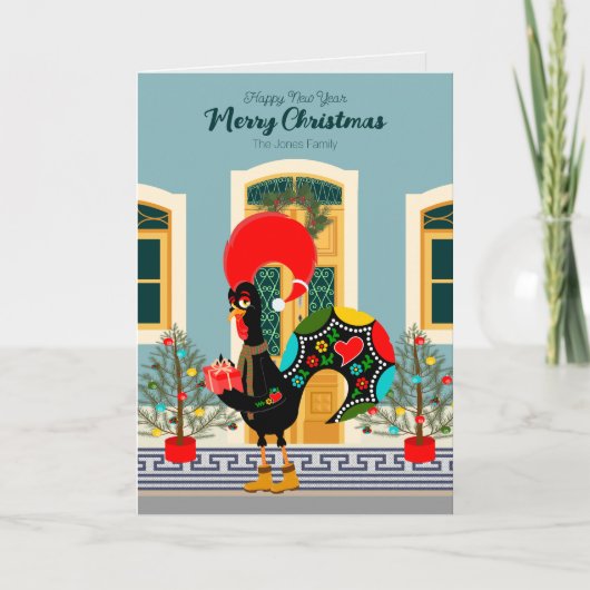Portugees Kersthuis met Rooster Groeten Kaart (Voorkant)