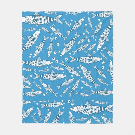 Portugees Lissabon Sardines Pattern Azulejos Blue Fleece Deken (Voorkant)