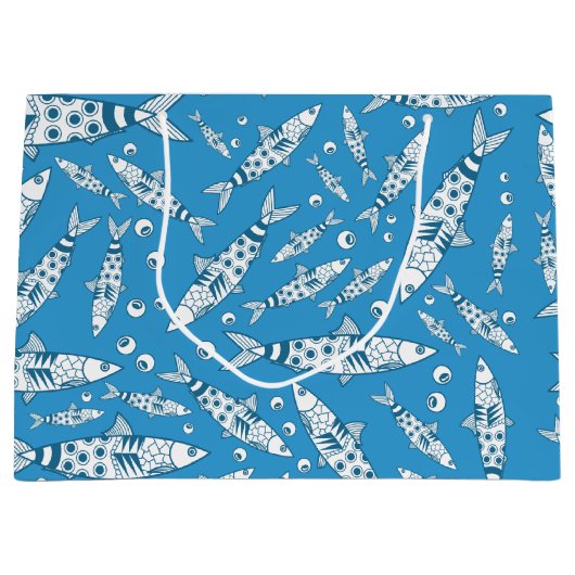 Portugees Lissabon Sardines Pattern Azulejos Blue Groot Cadeauzakje (Voorkant)