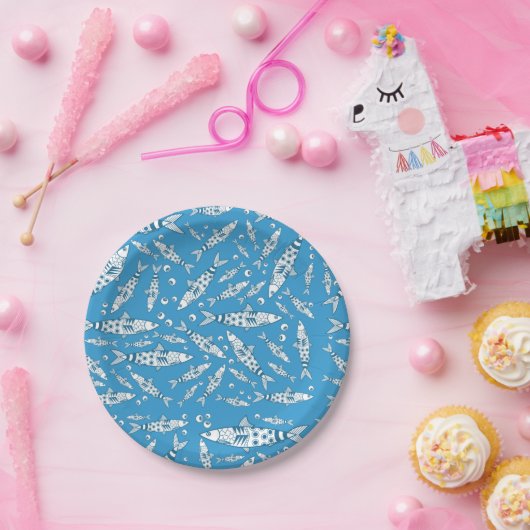 Portugees Lissabon Sardines Pattern Azulejos Blue Papieren Bordje (Feest)