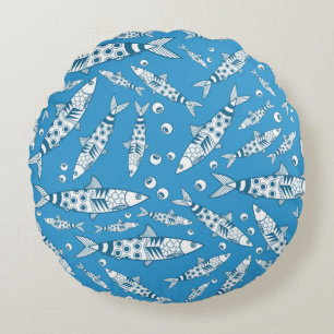 Portugees Lissabon Sardines Pattern Azulejos Blue Rond Kussen