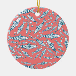 Portugees Lissabon Sardines Pattern Azulejos Pink Keramisch Ornament