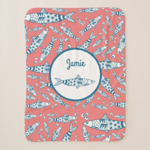Portugees Lissabon Sardines Pattern Azulejos Pink Sherpa Deken