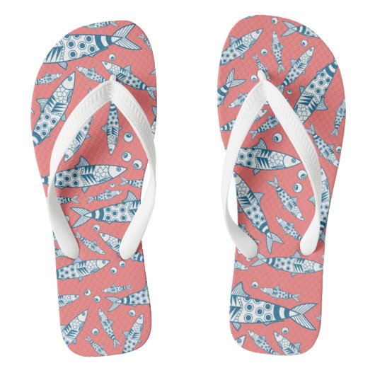 Portugees Lissabon Sardines Pattern Azulejos Pink  Teenslippers (Voetbed)
