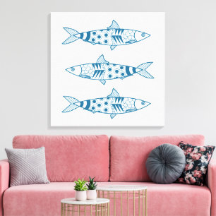 Portugees Lissabon Sardines Pattern Azulejos White Canvas Afdruk
