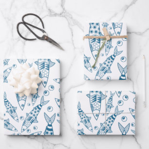 Portugees Lissabon Sardines Pattern Azulejos White Inpakpapier Vel