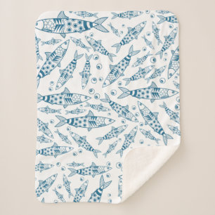 Portugees Lissabon Sardines Pattern Azulejos White Sherpa Deken