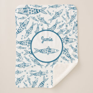 Portugees Lissabon Sardines Pattern Azulejos White Sherpa Deken