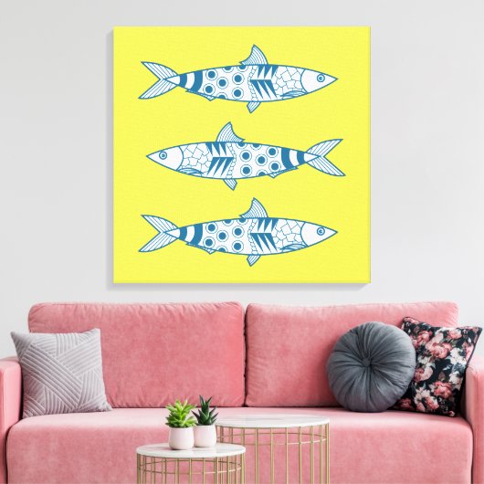 Portugees Lissabon Sardines Pattern Azulejos Yello Canvas Afdruk (Insitu (Woonkamer))