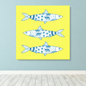 Portugees Lissabon Sardines Pattern Azulejos Yello Canvas Afdruk (Insitu (Houten vloer))