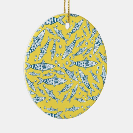 Portugees Lissabon Sardines Pattern Azulejos Yello Keramisch Ornament (Rechts)