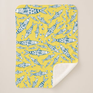 Portugees Lissabon Sardines Pattern Azulejos Yello Sherpa Deken