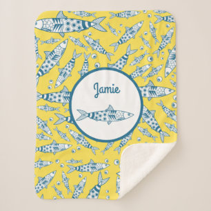 Portugees Lissabon Sardines Pattern Azulejos Yello Sherpa Deken