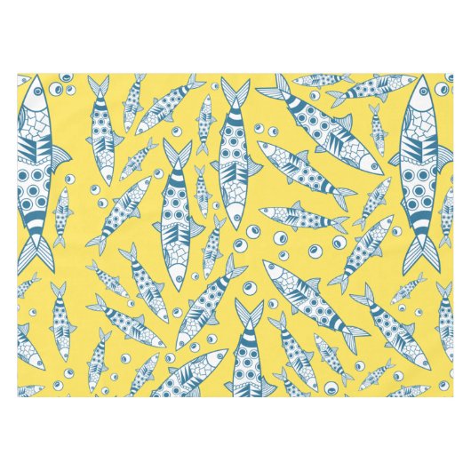 Portugees Lissabon Sardines Pattern Azulejos Yello Tafelkleed (Voorkant (Horizontaal))
