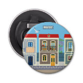 Portugees mooie huizen met tegels of azulejos button flesopener (Voorkant)