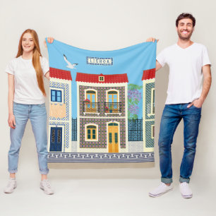 Portugees mooie huizen met tegels of azulejos fleece deken
