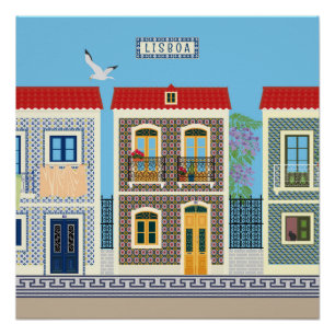 Portugees mooie huizen met tegels of azulejos perfect poster