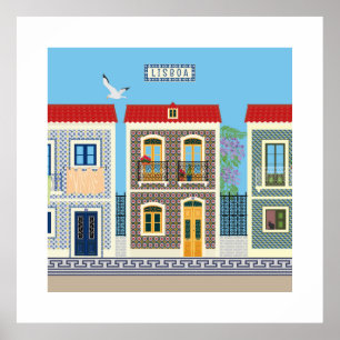 Portugees mooie huizen met tegels of azulejos poster
