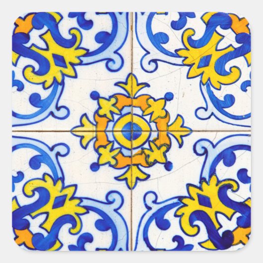 Portugees Mozaïek Azulejo Art Tegel Vierkante Sticker (Voorkant)