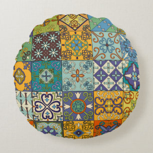 Portugees Talavera Tegel Design Rond Kussen