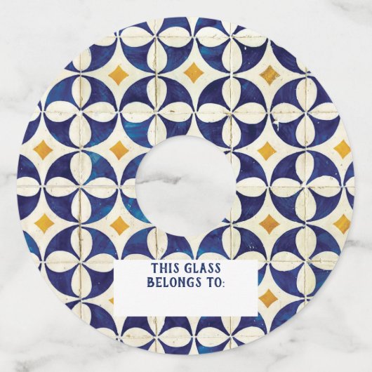 Portugees tegels - Azulejo Pattern-ontwerp Wijnglaslabel (Achterkant)