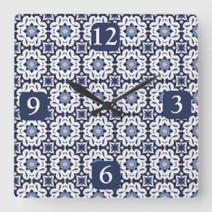 Portugees Tegels Azulejos  blauw en wit Vierkante Klok