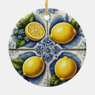 Portugees Tegels Azulejos Lemons Blauw Keramisch Ornament