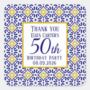 Portugees Tegels Blauw 50ste Verjaardag Mediterraa Vierkante Sticker
