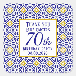 Portugees Tegels Blauw 70e Verjaardag Mediterraan Vierkante Sticker
