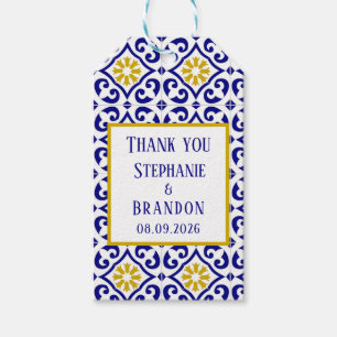 Portugees Tegels Blauw Mediterraans Bruiloft Cadeaulabel