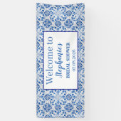 Portugees Tegels Blauw Rustiek Elegant Vrijgezelle Spandoek (Verticaal)