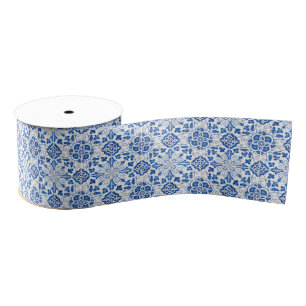 Portugees tegels Blauw Wit Mediterraan Grosgrain Lint