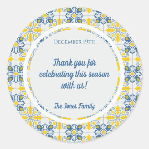 Portugees  tegels lijst voor familie kerst ronde sticker