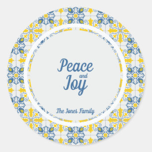 Portugees  tegels lijst voor familie kerst ronde sticker