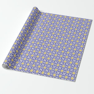 Portugees Tegels Mediterraan Blauw Bloemen Cadeaupapier